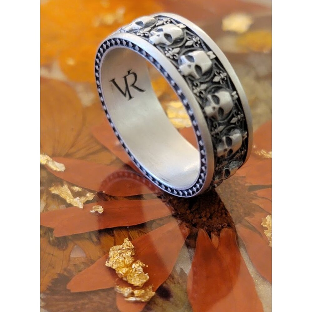 Skull Band Ring 925 Sterling Silver Oxidized Gothic Size 10 NWT - Picture 10 of 11